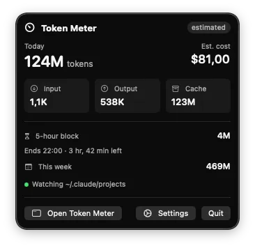 Token Meter — Menu-bar dashboard